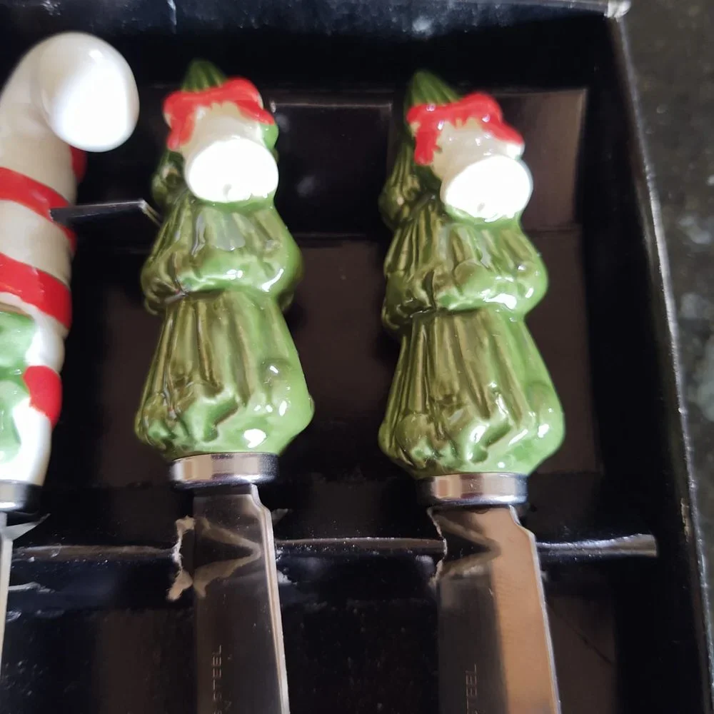 Vintage 1950s 60s Set of Novelty Christmas Theme Butter Spread Knives - Made in